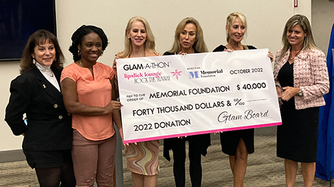 Glam-A-Thon 2022 check presentation to Memorial Foundation