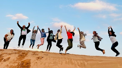 ICU nurses and respiratory therapist on Dubai vacation in desert