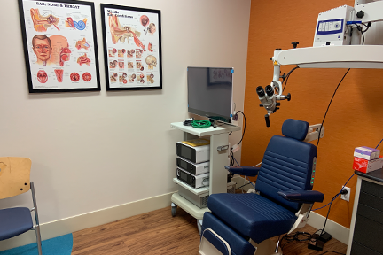 Joe DiMaggio Children's Hospital pediatric otolaryngology exam room at Memorial Hospital Miramar MOB 2