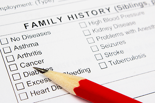family health history checkboxes on paper form