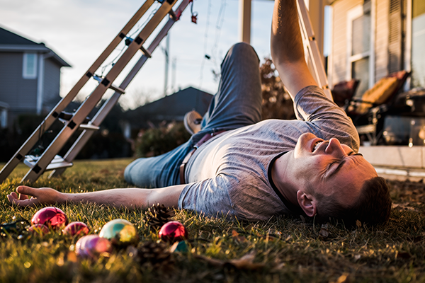 man fallen off ladder hanging decorations outside home