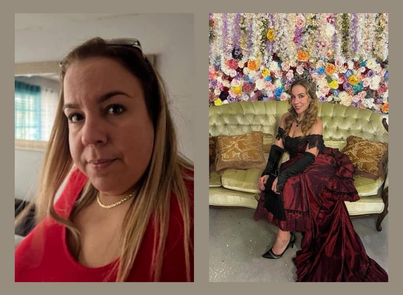 A photo showing Elizabeth before and after