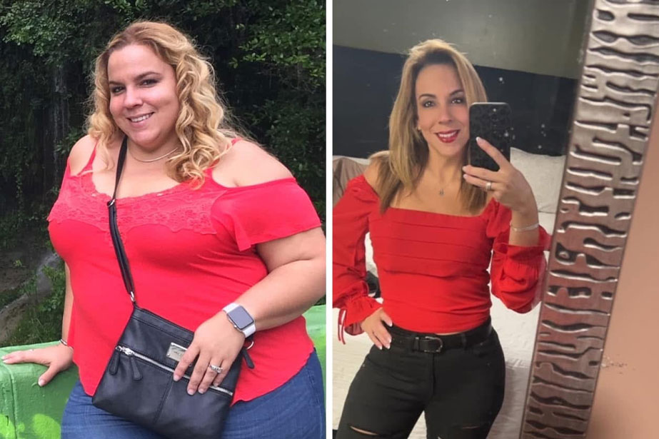 A photo showing Elizabeth before and after