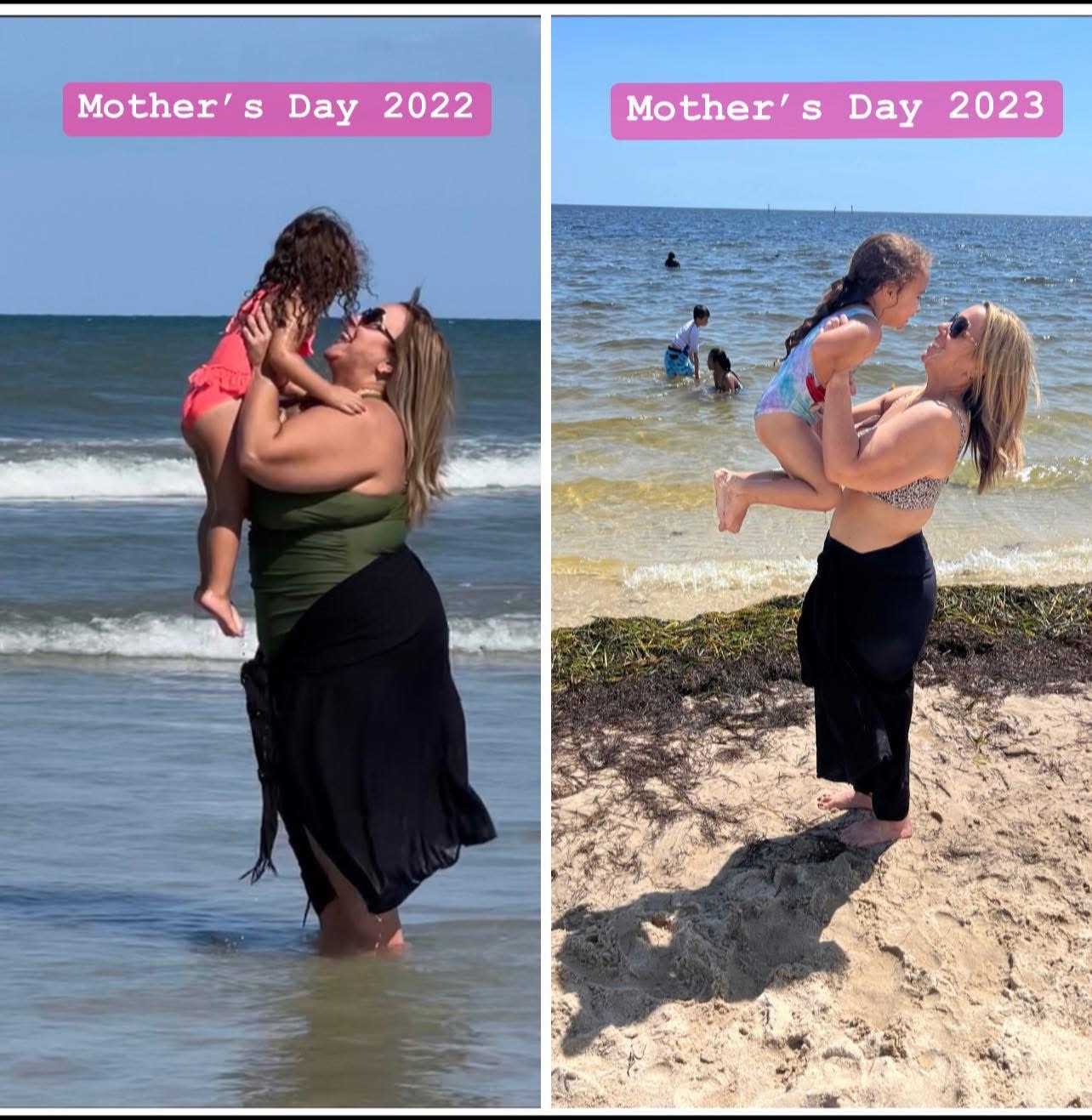 A photo showing Elizabeth before and after